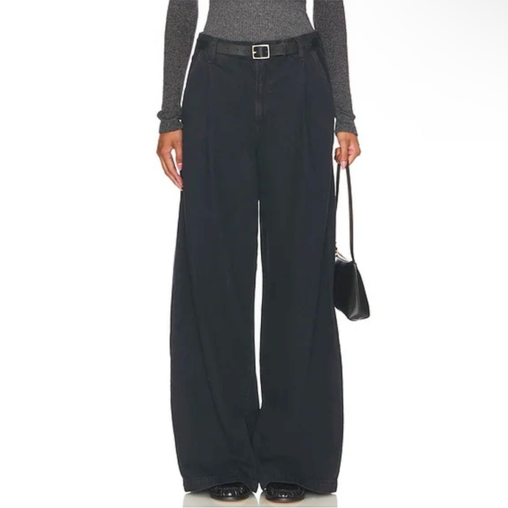AGOLDE Ellis Trouser Pleated Waist Dark Black Denim Jeans in Crushed size 32